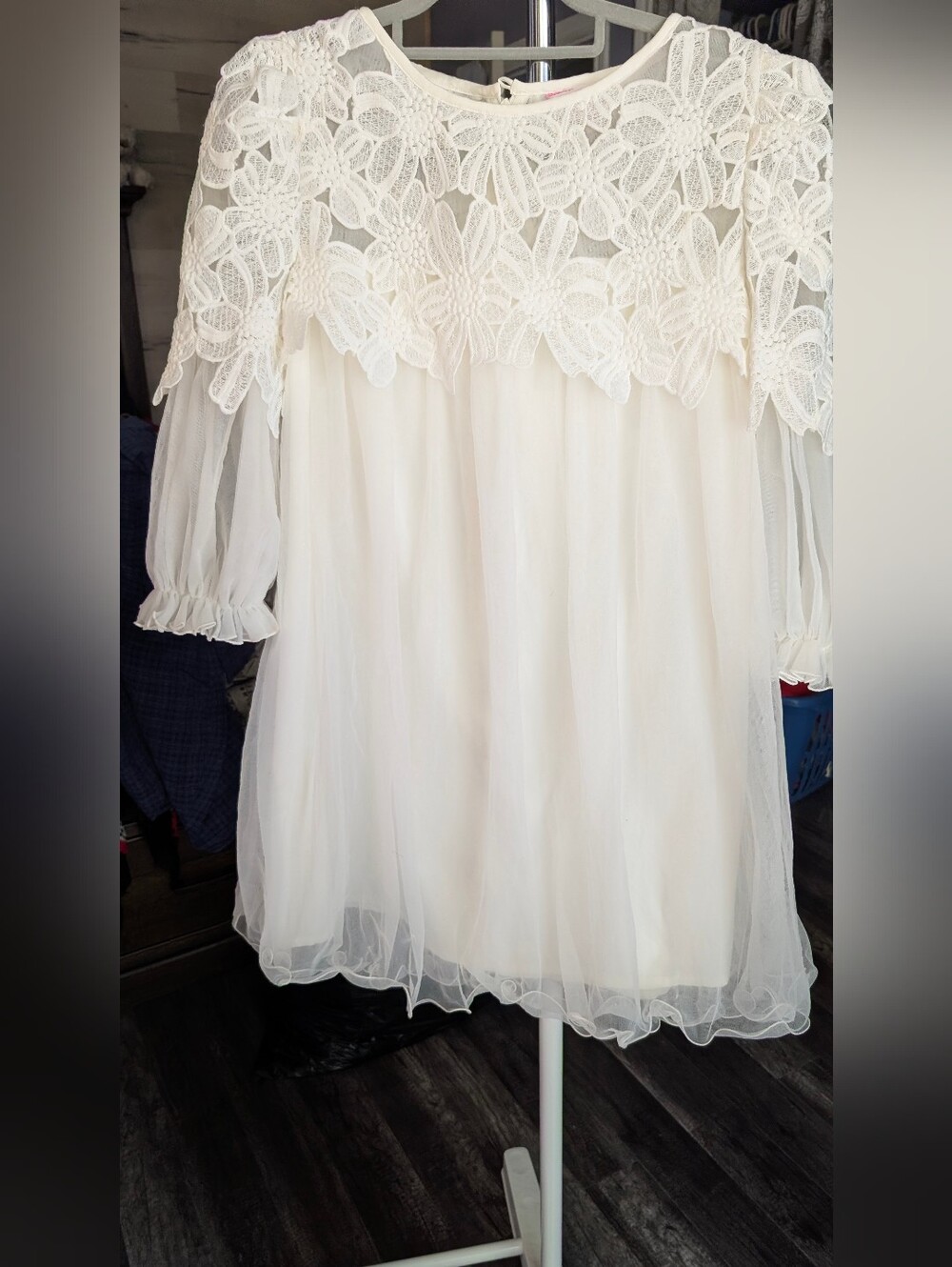 Women’s White Lace Bodice Chiffon Dress Top